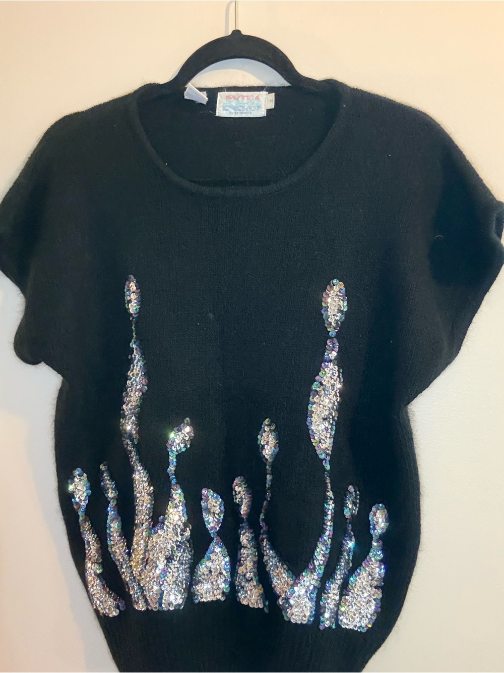 Vintage 80’s Extra Energy by de Rotchild Black Sequin Accent Crewneck Sweater
